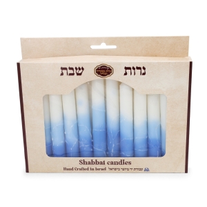 12 Handcrafted Shabbat Candles - Blue and White