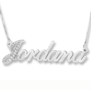 14K White Gold Name Necklace With Diamond-Accented First Letter