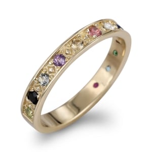 14K Yellow Gold Priestly Breastplate Ring with Gemstones & White Diamonds