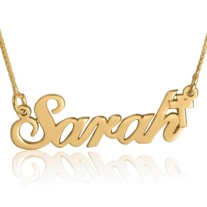 14K Gold Script Personalized Name Necklace with Cross 