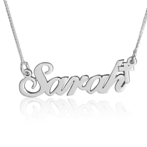 14K White Gold Script Personalized Name Necklace with Cross