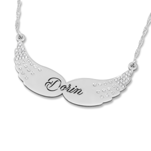 14K Gold Angel Wings Personalized Name Necklace with Diamonds