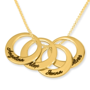 24K Yellow Gold-Plated Hebrew/English Name Rings Necklace (Up to 5 names)