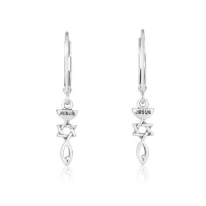 Sterling Silver Jesus and Messianic Seal Dangling Earrings