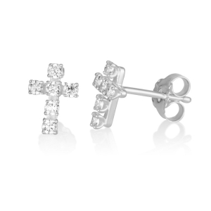 Sterling Silver Gemstone Embedded Latin Cross Stud Earrings - Color Option