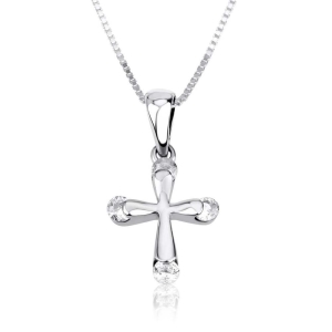 Marina Jewelry Sterling Silver Cross Pendant Necklace with Cubic Zircon 
