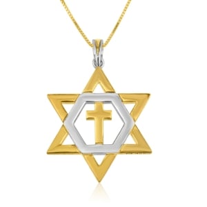 Unisex Gold-Plated Silver Two-Tone Star of David and Latin Cross Pendant