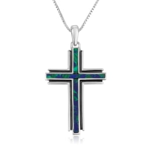Sterling Silver Unisex Cross Pendant with Eilat Stone