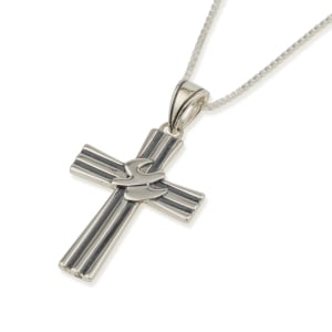 Sterling Silver Latin Cross Pendant with Holy Spirit and Line Design