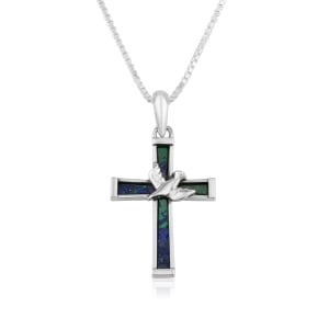Women's Sterling Silver Latin Cross Pendant with Eilat Stone and Holy Spirit