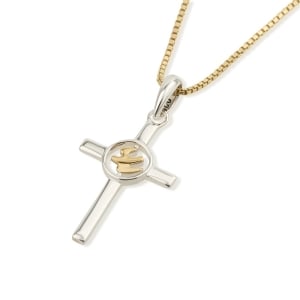 Dainty Women's Silver and Gold-Plated Dove and Latin Cross Pendant