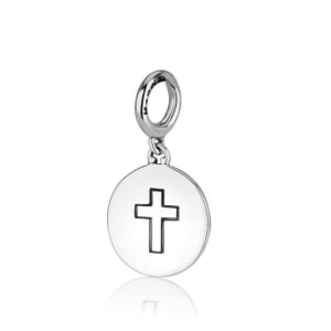 Marina Jewelry Sterling Silver Roman Cross Round Pendant Charm with Design