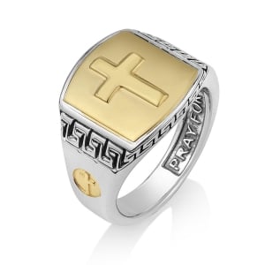 Men's Sterling Silver and 18K Gold-Plated Latin Cross Ring with Embellishments