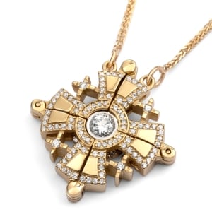 Anbinder Jewelry 14K Gold Jerusalem Cross Necklace with White Diamonds
