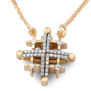 Anbinder Jewelry 14K Gold Double-Sided Jerusalem Cross Black/White Diamond Necklace