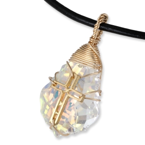 Swarovski Crystal and Gold Filled Postmodern Cross Necklace (Iridescent White)