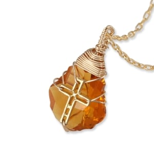 Swarovski Crystal and Gold Filled Postmodern Cross Necklace (Orange)