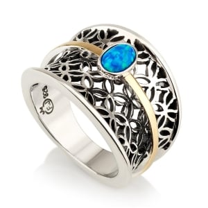 Emuna Studio Women's Sterling Silver and 9K Gold Ring with Opal Stone