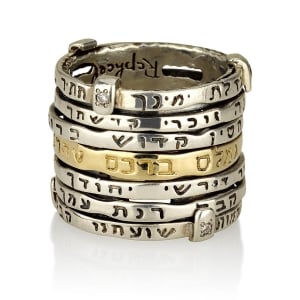 925 Sterling Silver and 14K Yellow Gold Stacked Mystical Prayer Spinning Ring With Diamonds
