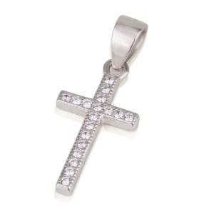925 Sterling Silver Latin Cross Pendant with White Crystal Stones