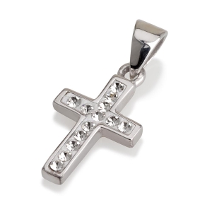 925 Sterling Silver Roman Cross Pendant with Zircon Stones (Choice of Color)
