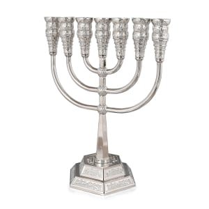 Seven-Branch Temple Menorah with Jerusalem Design