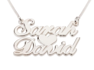 Sterling Silver 2-Name Personalized Name Necklace with Heart - Victorian Script