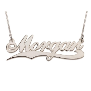 Sterling Silver Name Necklace in English with Underline Swish - Shelly Allego Script