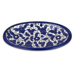 Armenian Ceramic Serving Tray with Blue and White Floral Motif