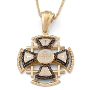 Anbinder Jewelry 14K Gold Black Diamond Jerusalem Cross Pendant Necklace