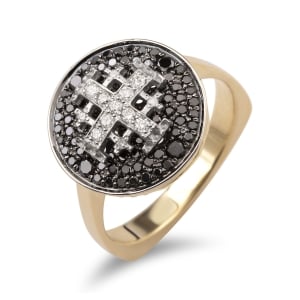 Anbinder Jewelry 14K Gold Jerusalem Cross Ring with White & Black Diamonds