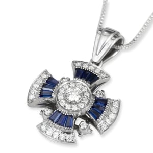 Anbinder Jewelry 14K White Gold Jerusalem Cross Diamond Pendant with Sapphire Corundum
