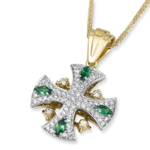 Anbinder Jewelry 14K Yellow Gold Jerusalem Cross Diamond Pendant with Emerald 