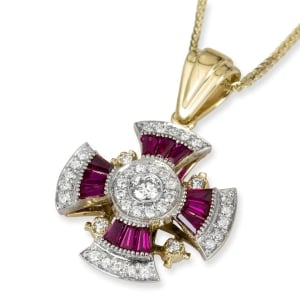 Anbinder Jewelry 14K Yellow Gold Jerusalem Cross Diamond Pendant with Ruby Corundum