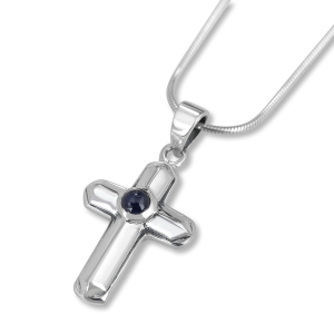Sterling Silver Rounded Cross with Onyx Necklace