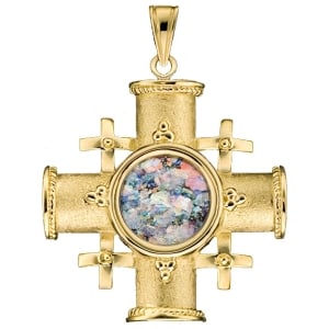 Ben Jewelry 14K Gold and Roman Glass Jerusalem Cross Pendant
