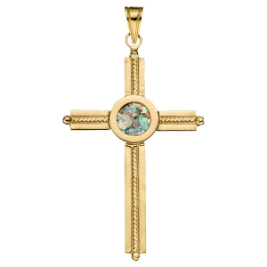 Ben Jewelry Large 14K Gold and Roman Glass Filigree Celtic Cross Pendant
