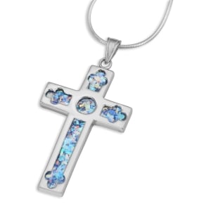 Sterling Silver and Roman Glass Holy Trinity Roman Cross pendant