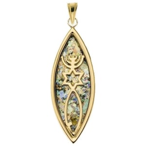 Ben Jewelry 14K Gold and Roman Glass Marquise Grafted-In Messianic Pendant