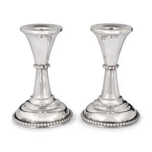 Bier Judaica Handcrafted Sterling Silver Candlesticks With Beaded Design