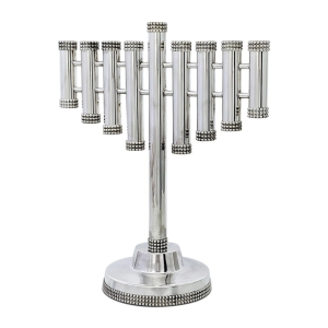 Bier Judaica Sterling Silver Cylinder Hanukkah Menorah With Studded Design