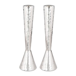 Bier Judaica Sterling Silver Hammered Conical Candlesticks