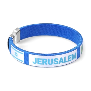 Blue Bracelet With Jerusalem Emblem and Israeli Flag
