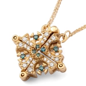 Anbinder Jewelry 14K Yellow Gold Jerusalem Cross Necklace with Blue Diamonds