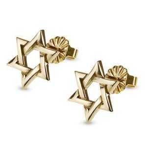 14K Gold Star of David Contemporary Stud Earrings