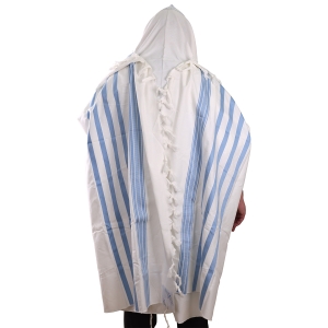 100% Cotton Prayer Shawl with Light Blue Stripes - Non-Slip