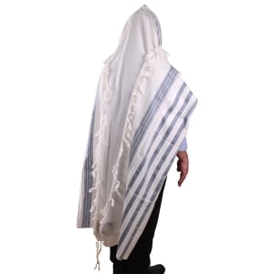 100% Cotton Prayer Shawl with Gray Stripes - Non-Slip