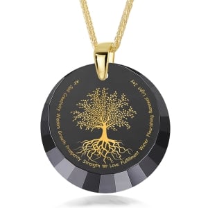 Cubic Zirconia Tree of Life Necklace Micro-Inscribed With 24K Gold (Genesis 2:9)