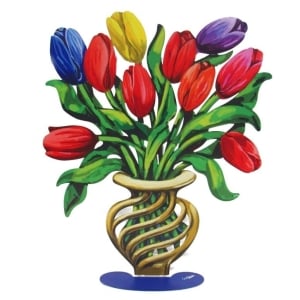 David Gerstein Colorful Tulips in a Vase Signed Sculpture 