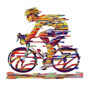 David Gerstein Colorful Cyclist ‘Champion’ Signed Sculpture 